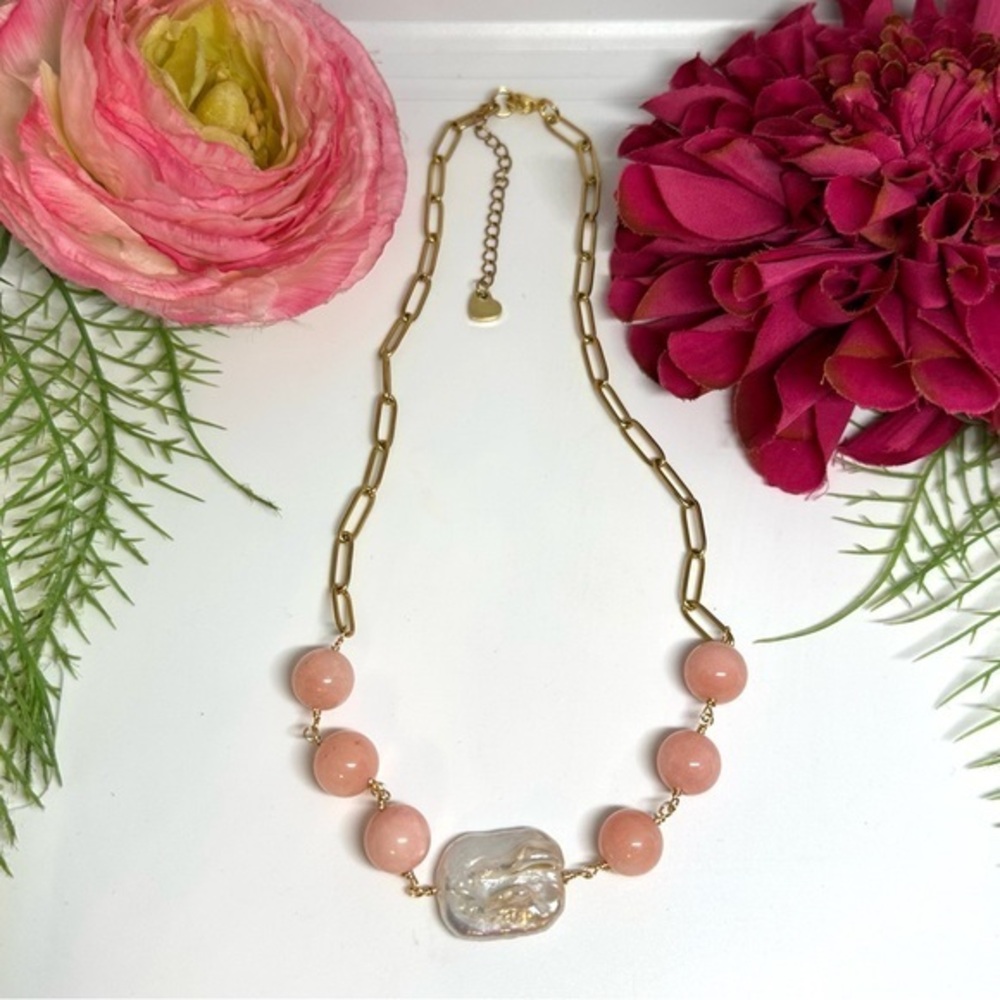 NEW⚜️Guava Quartz Freshwater Pearl Chain Necklace